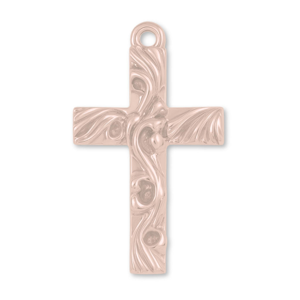 18ct Rose Gold - Rustic Swirl Crucifix Charm