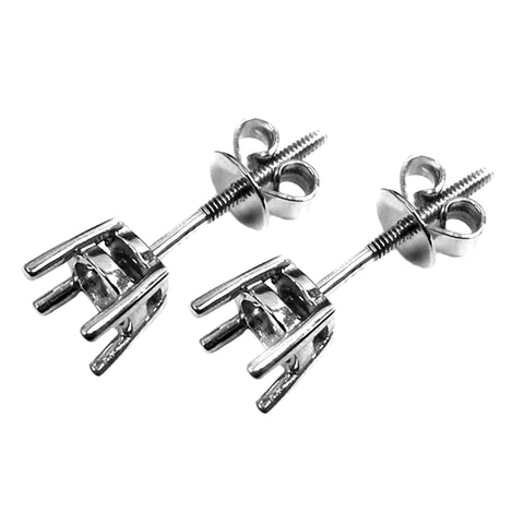 18ct White Gold - Threaded Post Claw - Earring Settings